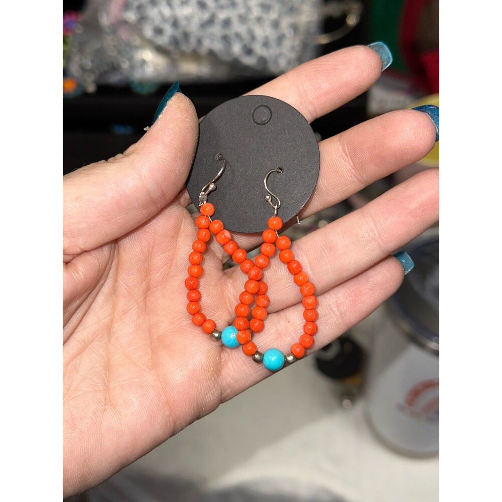 Faux Coral Teardrop Bead Earrings